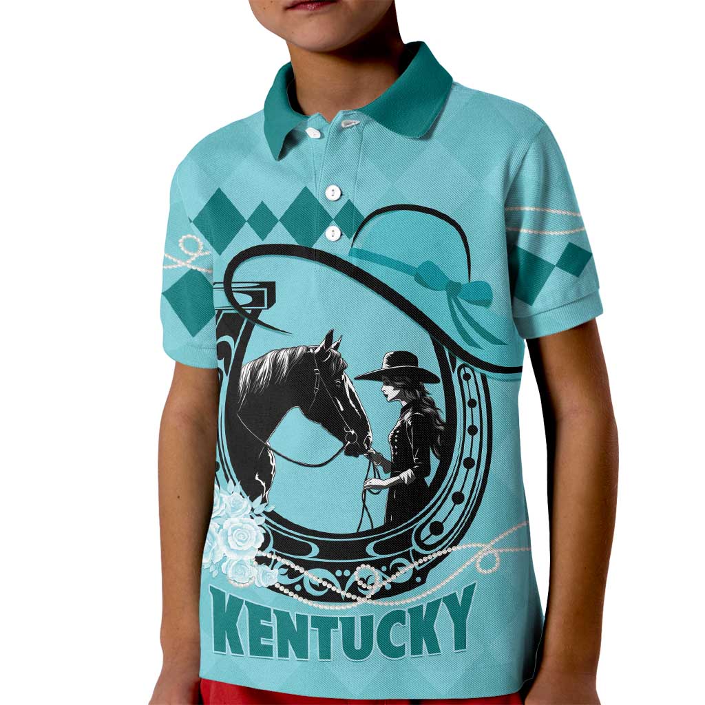 Personalized Kentucky Horse Racing Kid Polo Shirt Beauty and The Horse Teal Version LT01