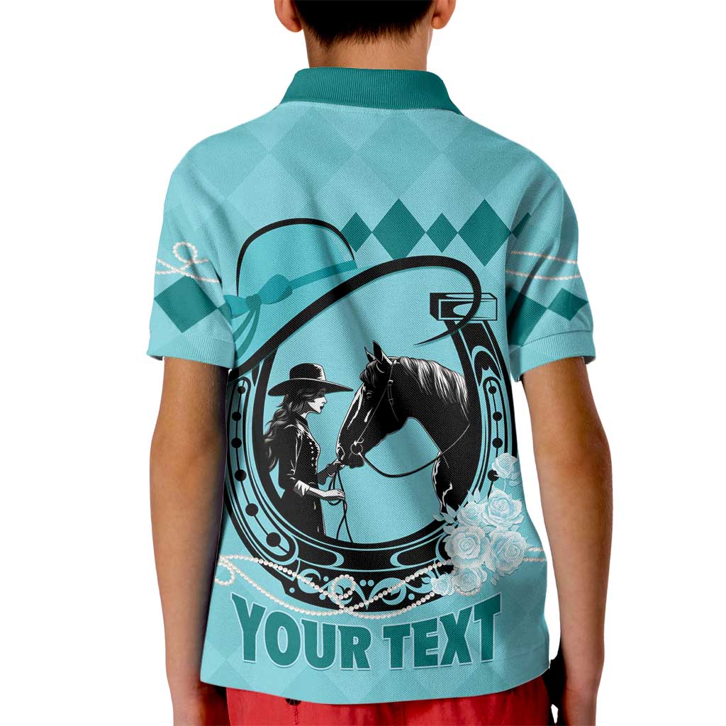 Personalized Kentucky Horse Racing Kid Polo Shirt Beauty and The Horse Teal Version LT01
