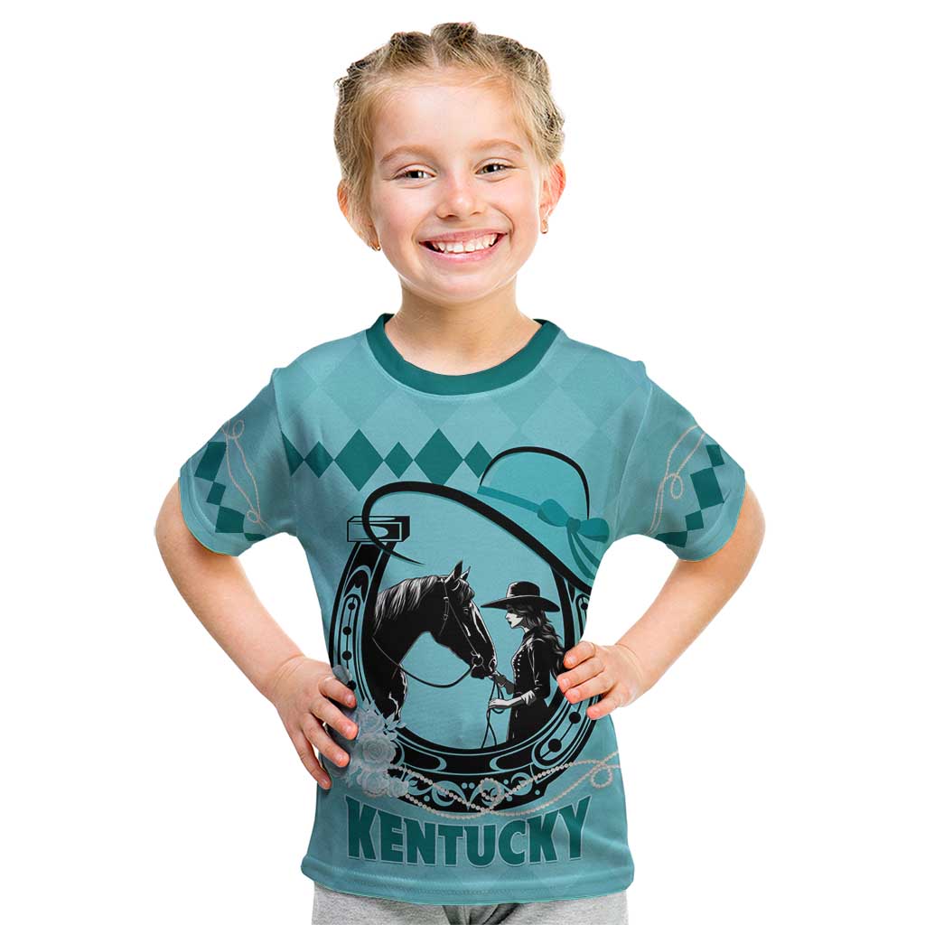 Personalized Kentucky Horse Racing Kid T Shirt Beauty and The Horse Teal Version LT01