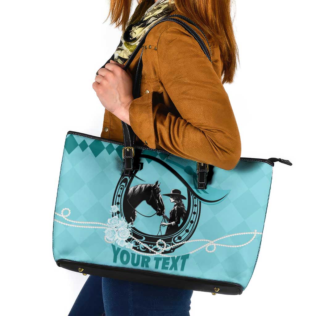 Personalized Kentucky Horse Racing Leather Tote Bag Beauty and The Horse Teal Version LT01