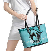 Personalized Kentucky Horse Racing Leather Tote Bag Beauty and The Horse Teal Version LT01