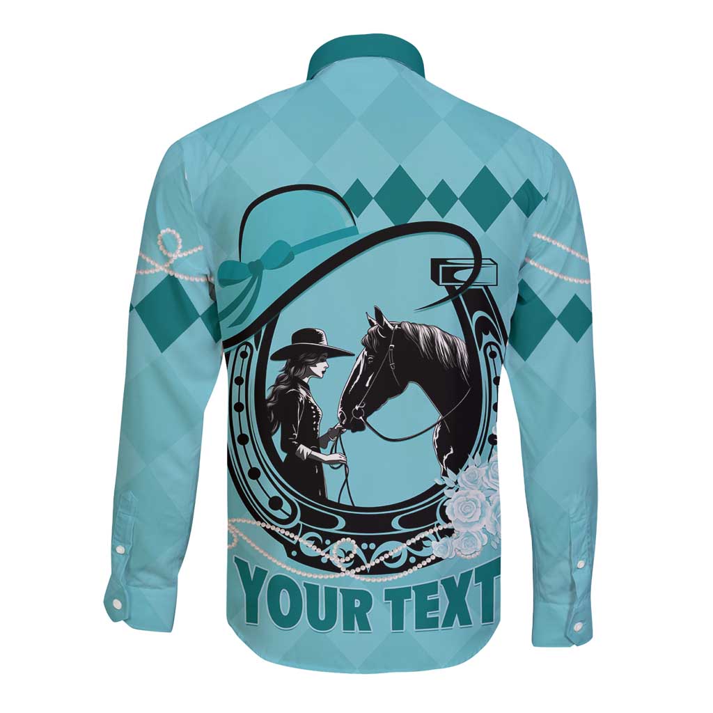 Personalized Kentucky Horse Racing Long Sleeve Button Shirt Beauty and The Horse Teal Version LT01