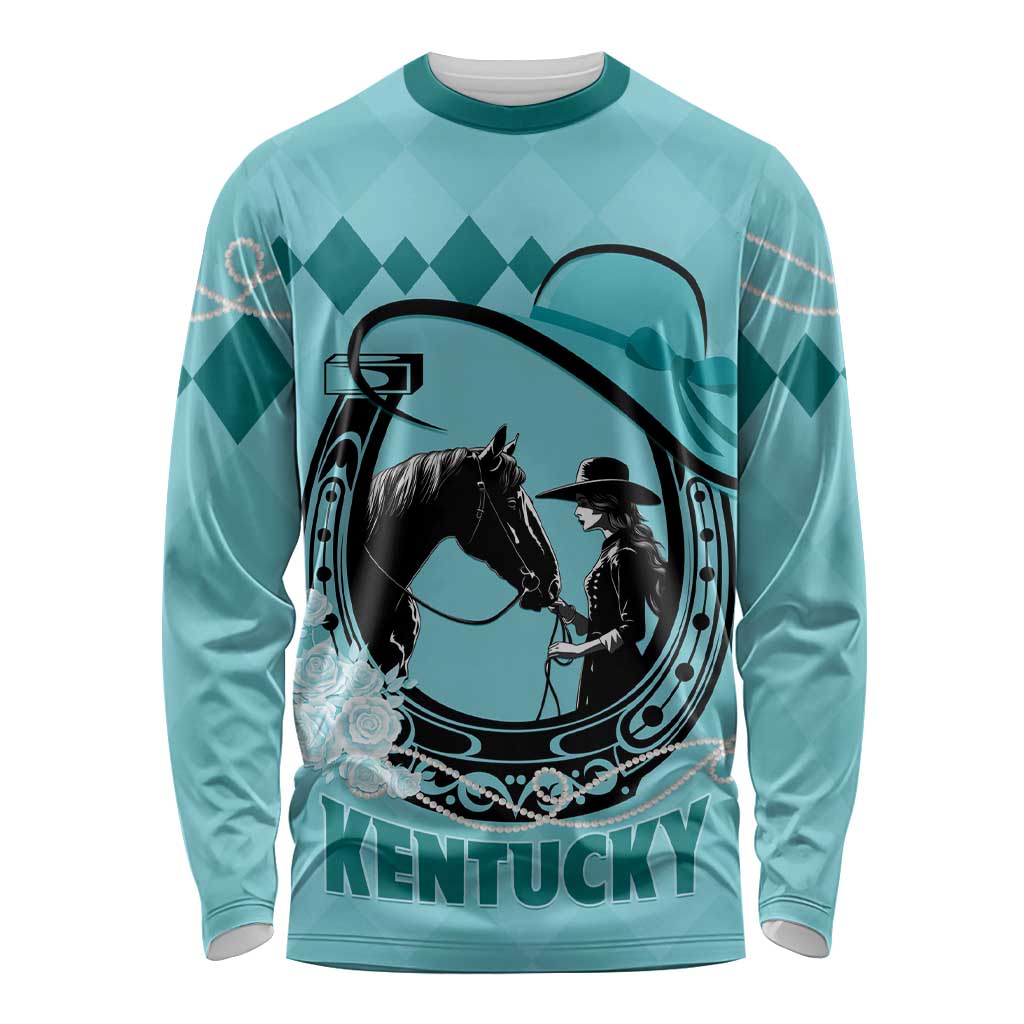 Personalized Kentucky Horse Racing Long Sleeve Shirt Beauty and The Horse Teal Version LT01