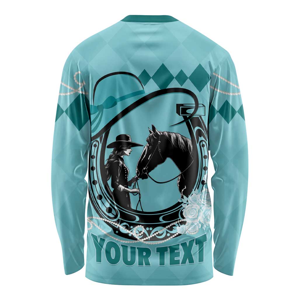 Personalized Kentucky Horse Racing Long Sleeve Shirt Beauty and The Horse Teal Version LT01