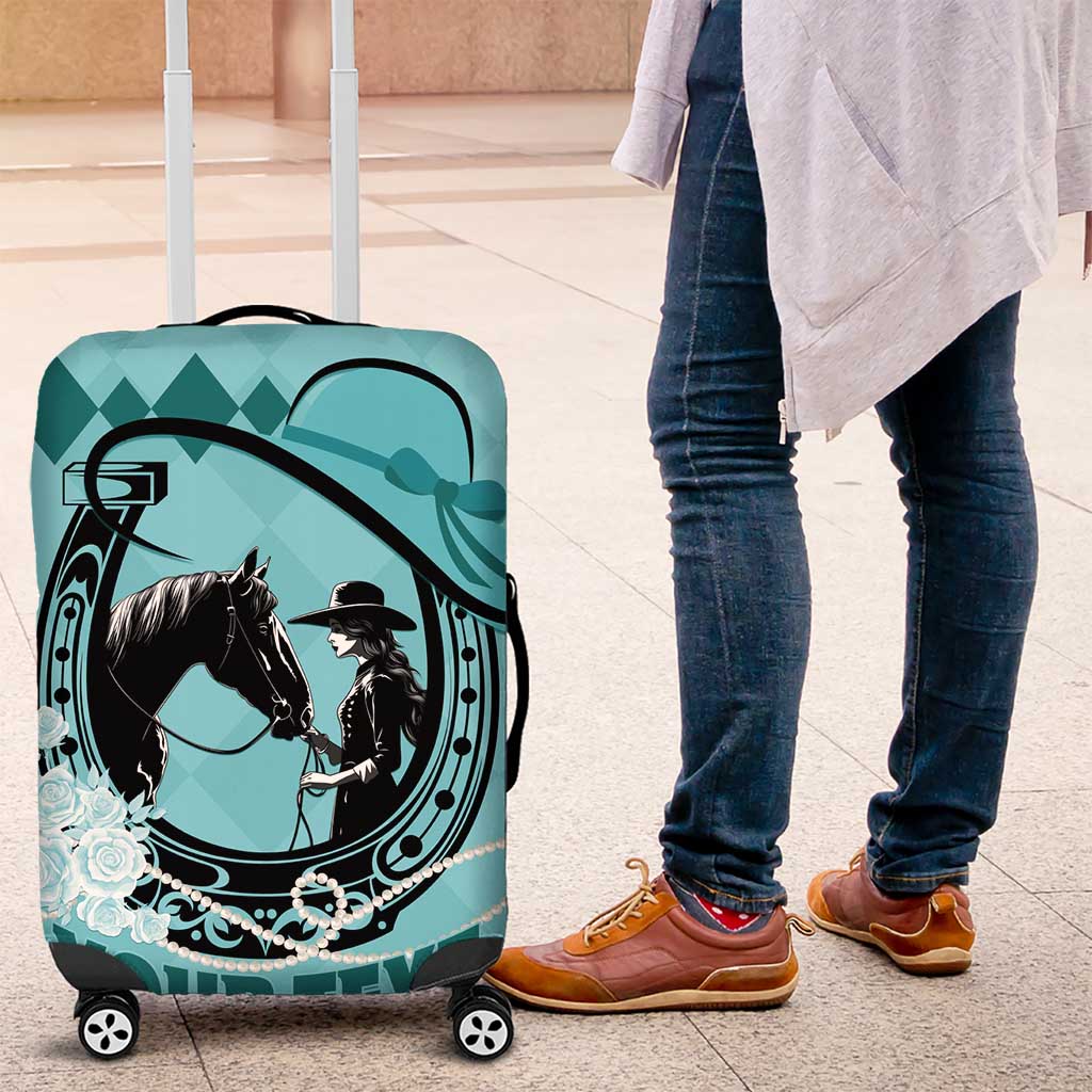 Personalized Kentucky Horse Racing Luggage Cover Beauty and The Horse Teal Version LT01