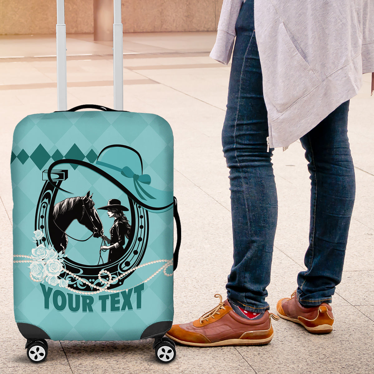 Personalized Kentucky Horse Racing 2024 Luggage Cover Beauty and The Horse Teal Version