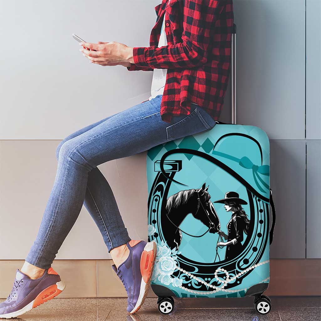 Personalized Kentucky Horse Racing Luggage Cover Beauty and The Horse Teal Version LT01