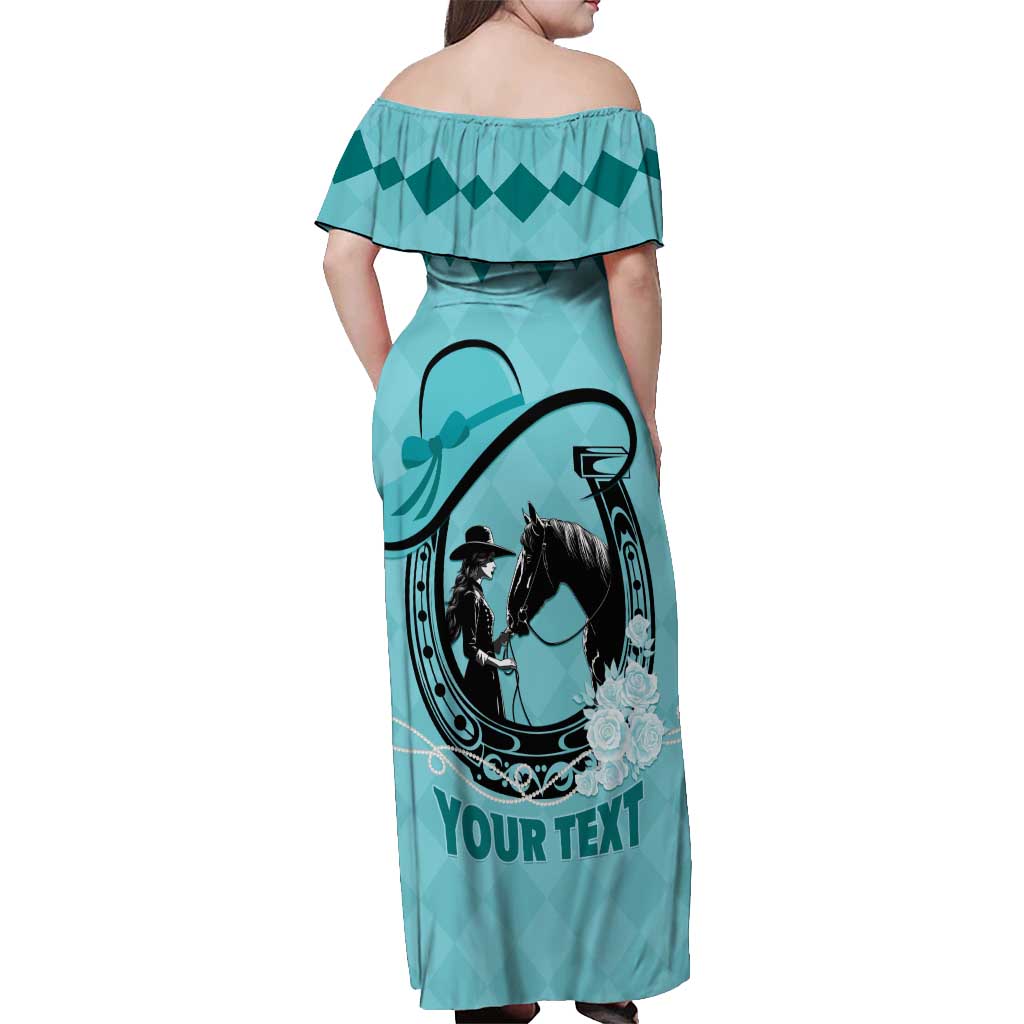Personalized Kentucky Horse Racing Off Shoulder Maxi Dress Beauty and The Horse Teal Version LT01