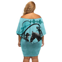 Personalized Kentucky Horse Racing Off Shoulder Short Dress Beauty and The Horse Teal Version LT01