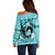 Personalized Kentucky Horse Racing Off Shoulder Sweater Beauty and The Horse Teal Version LT01