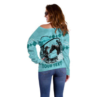 Personalized Kentucky Horse Racing Off Shoulder Sweater Beauty and The Horse Teal Version LT01