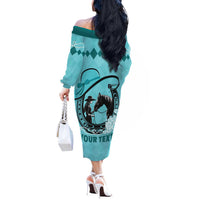 Personalized Kentucky Horse Racing Off The Shoulder Long Sleeve Dress Beauty and The Horse Teal Version LT01