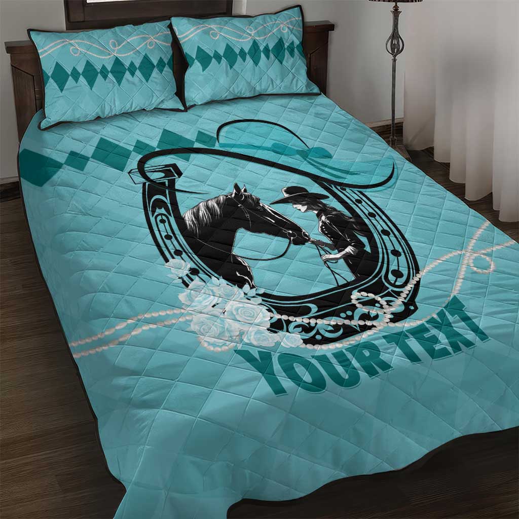 Personalized Kentucky Horse Racing Quilt Bed Set Beauty and The Horse Teal Version LT01
