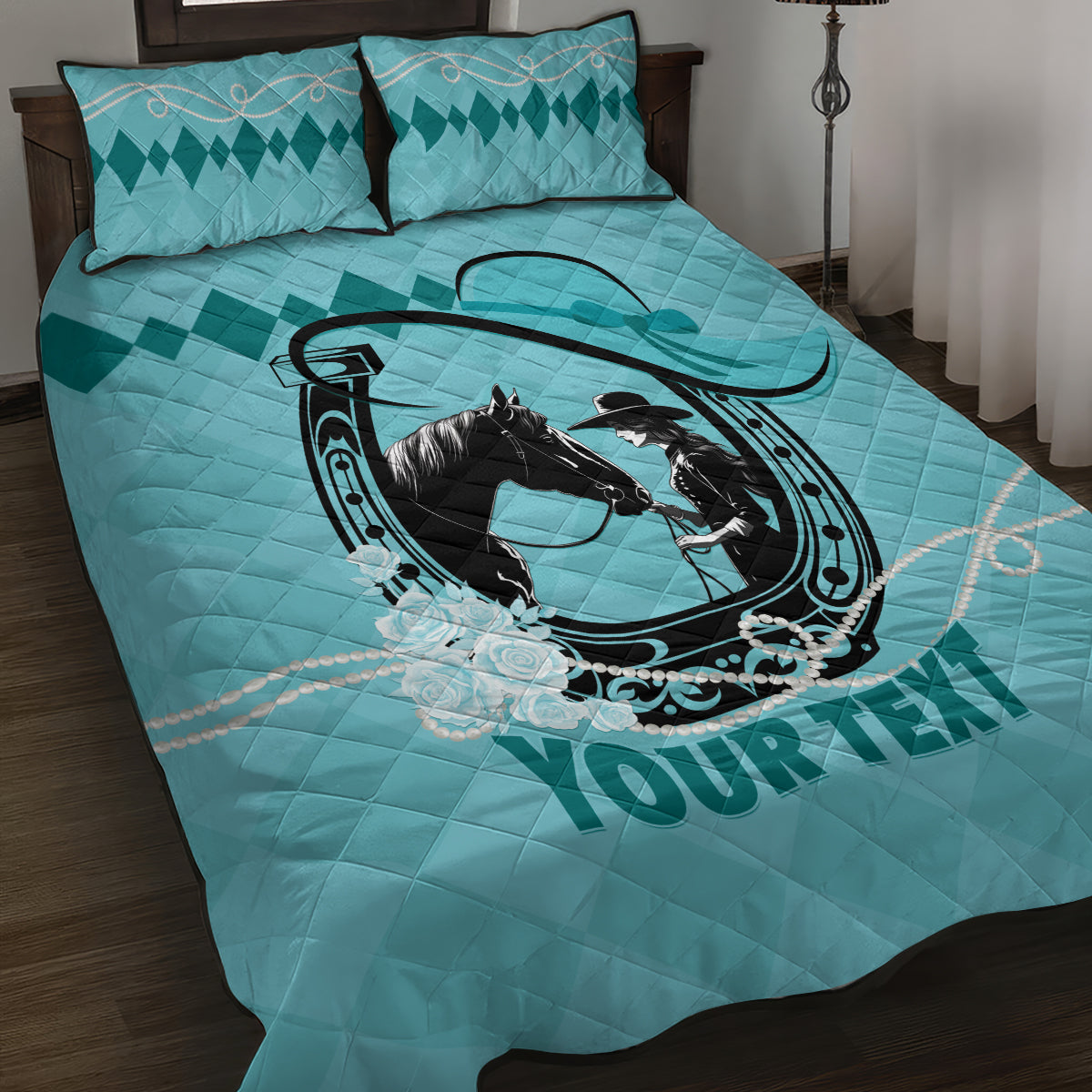 Personalized Kentucky Horse Racing 2024 Quilt Bed Set Beauty and The Horse Teal Version