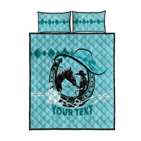 Personalized Kentucky Horse Racing Quilt Bed Set Beauty and The Horse Teal Version LT01