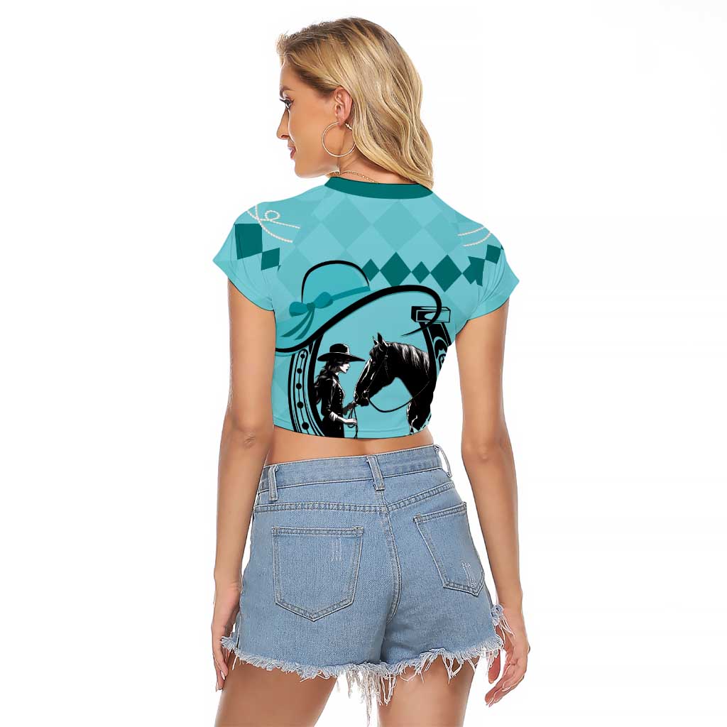 Personalized Kentucky Horse Racing Raglan Cropped T Shirt Beauty and The Horse Teal Version LT01