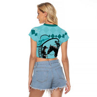 Personalized Kentucky Horse Racing Raglan Cropped T Shirt Beauty and The Horse Teal Version LT01