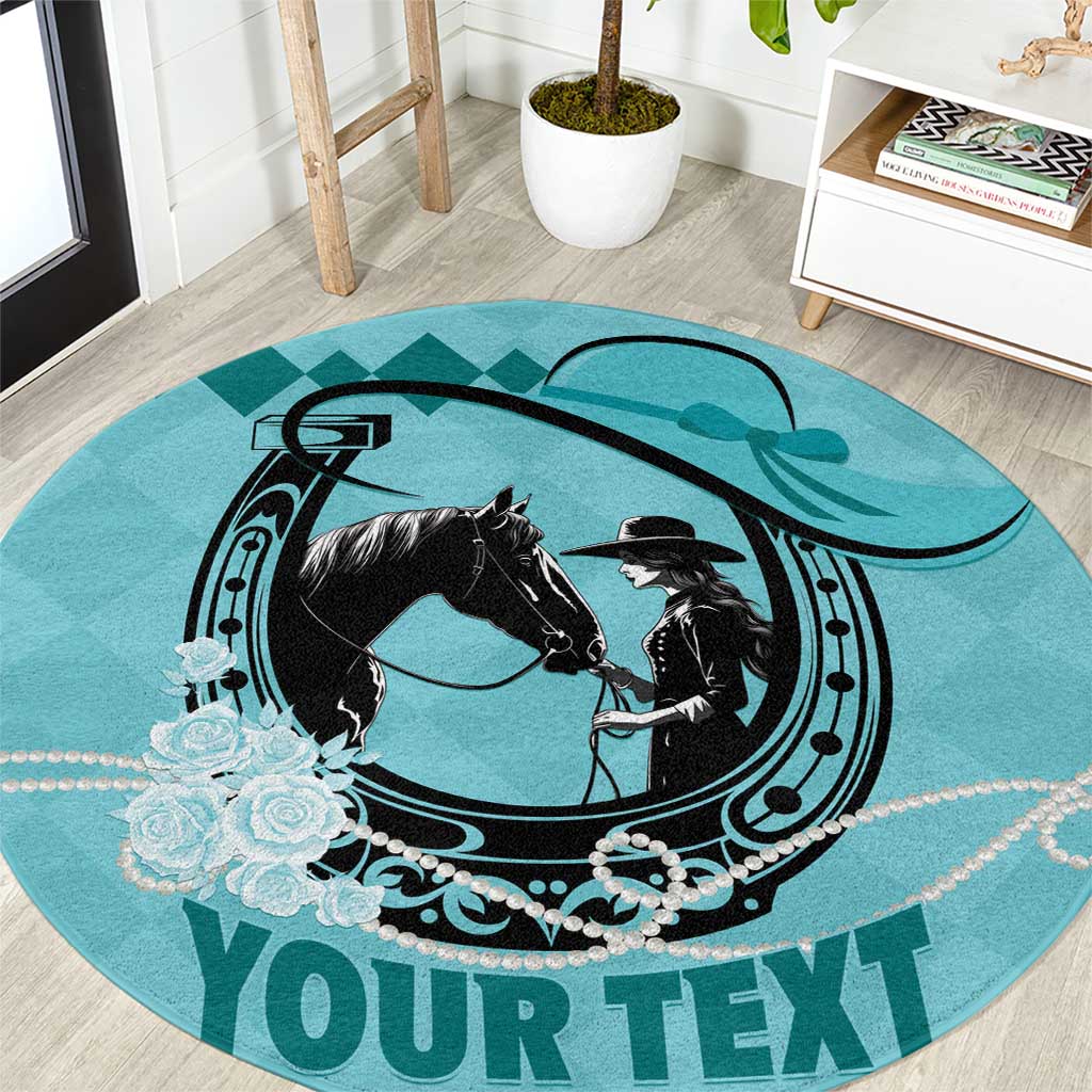 Personalized Kentucky Horse Racing Round Carpet Beauty and The Horse Teal Version LT01