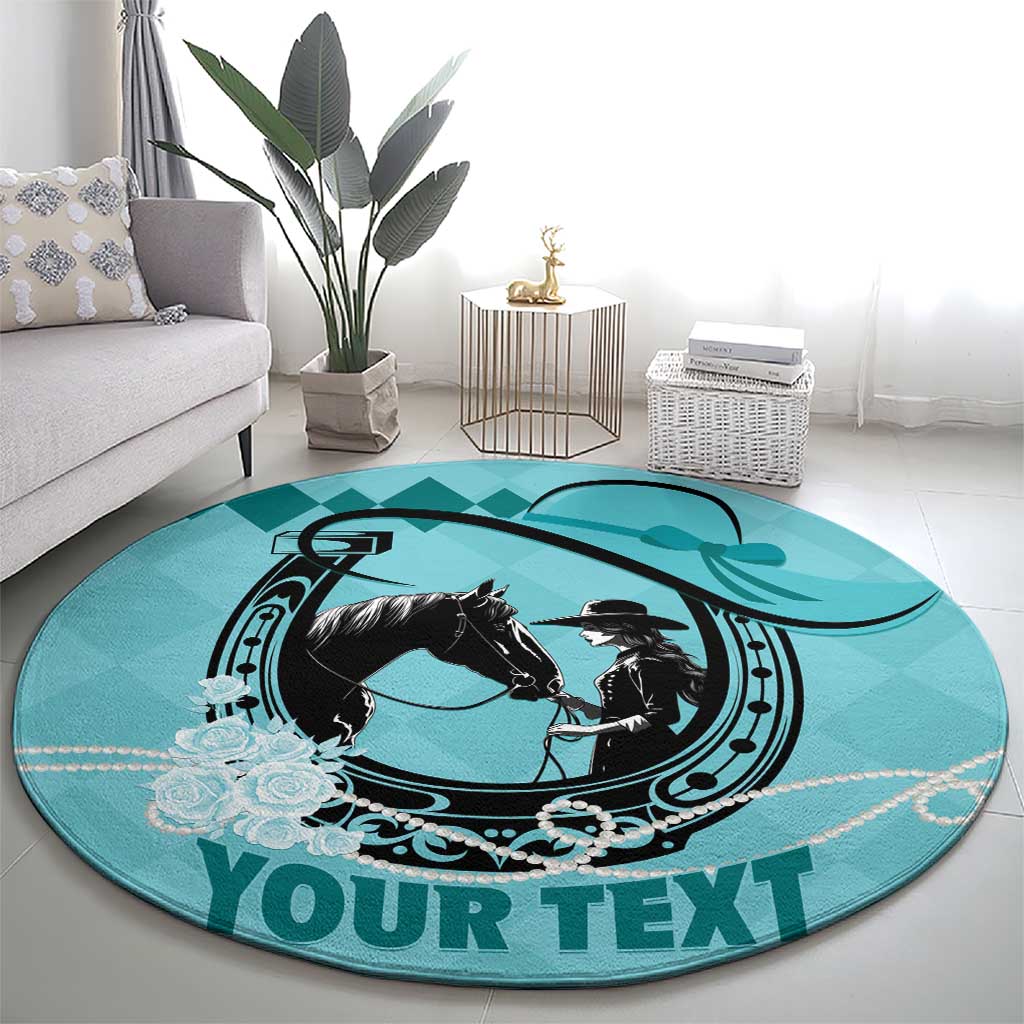 Personalized Kentucky Horse Racing Round Carpet Beauty and The Horse Teal Version LT01