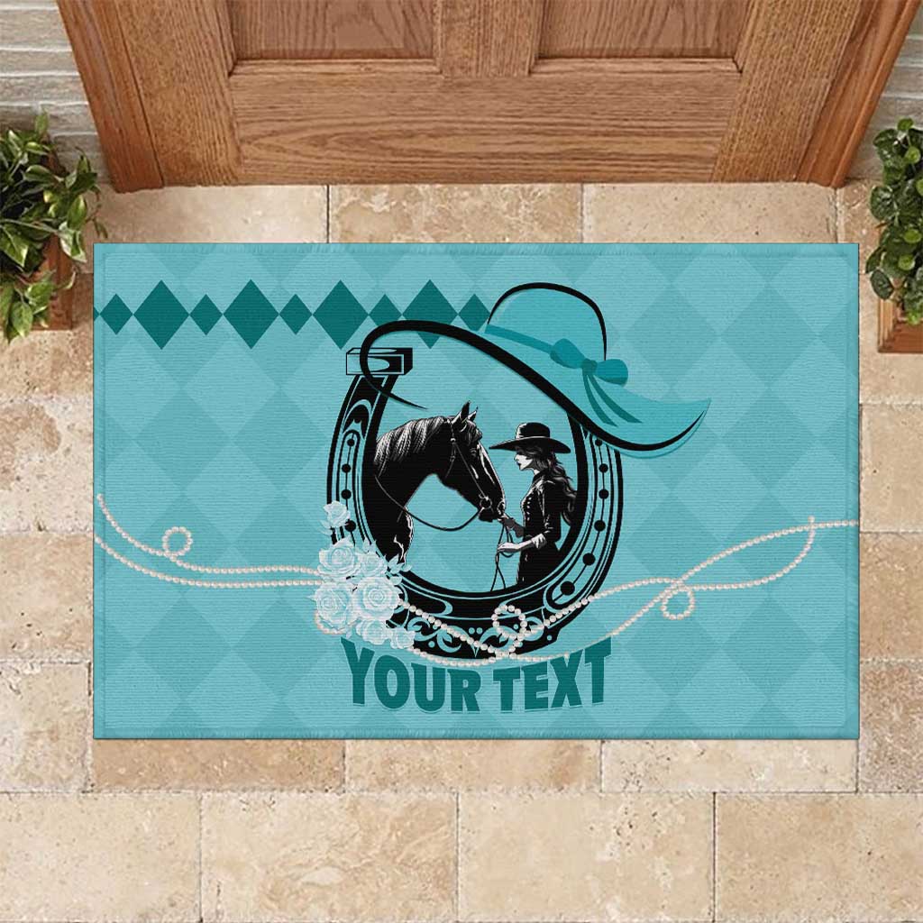 Personalized Kentucky Horse Racing Rubber Doormat Beauty and The Horse Teal Version LT01