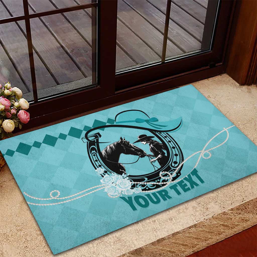 Personalized Kentucky Horse Racing Rubber Doormat Beauty and The Horse Teal Version LT01