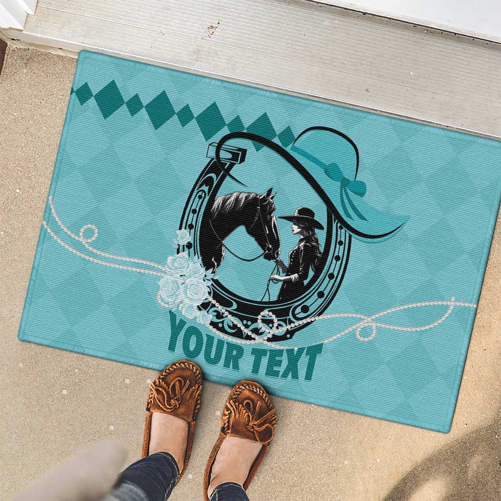 Personalized Kentucky Horse Racing Rubber Doormat Beauty and The Horse Teal Version LT01