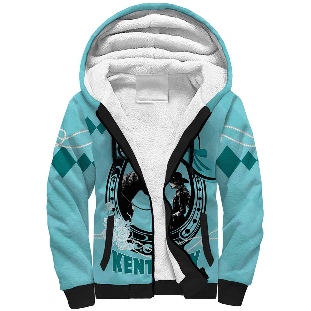 Personalized Kentucky Horse Racing Sherpa Hoodie Beauty and The Horse Teal Version LT01