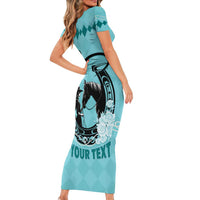 Personalized Kentucky Horse Racing Short Sleeve Bodycon Dress Beauty and The Horse Teal Version LT01