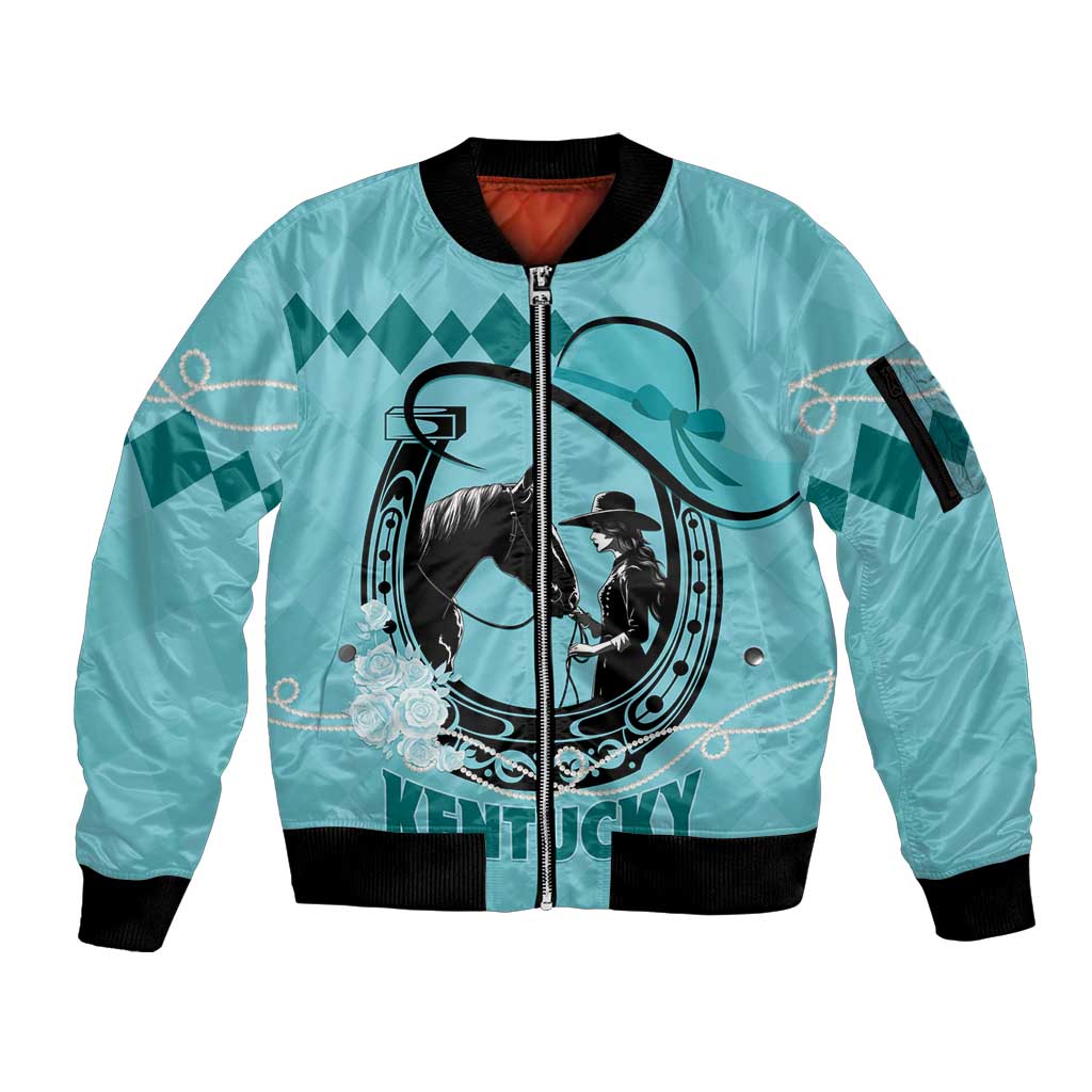 Personalized Kentucky Horse Racing Sleeve Zip Bomber Jacket Beauty and The Horse Teal Version LT01