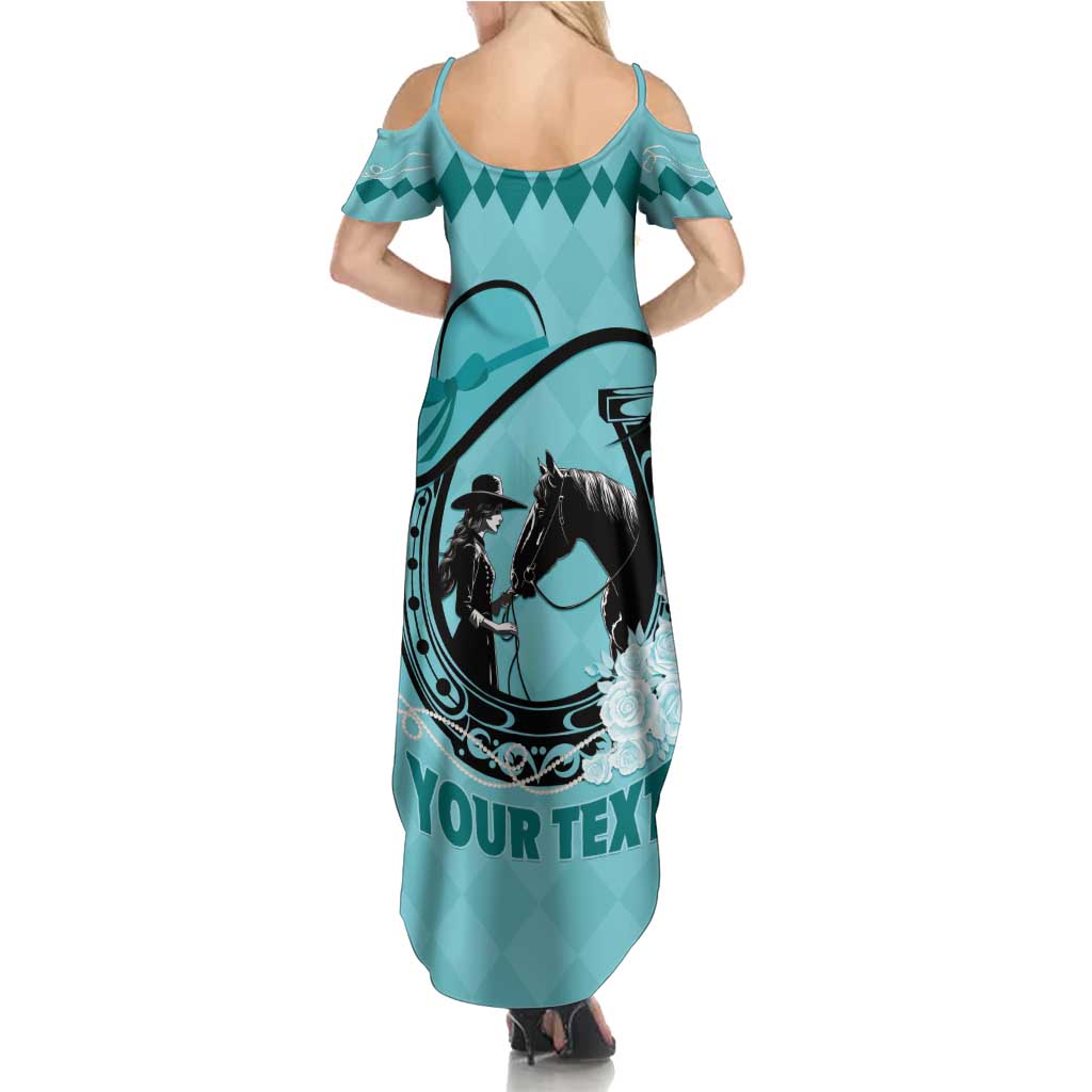 Personalized Kentucky Horse Racing Summer Maxi Dress Beauty and The Horse Teal Version LT01