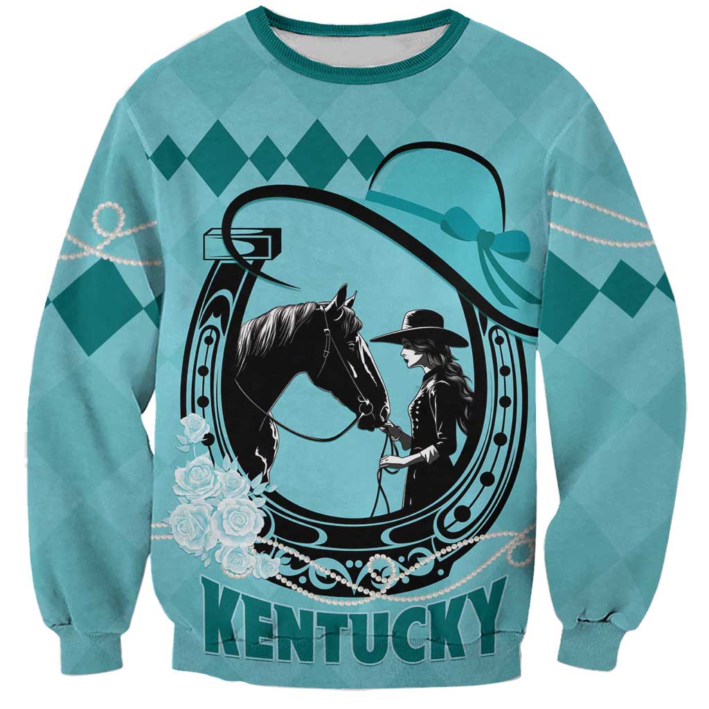 Personalized Kentucky Horse Racing Sweatshirt Beauty and The Horse Teal Version LT01