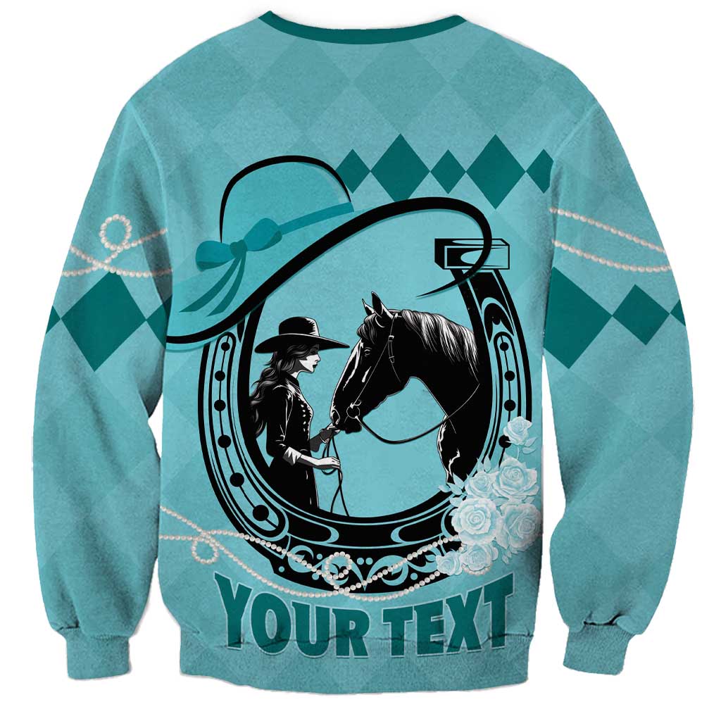 Personalized Kentucky Horse Racing Sweatshirt Beauty and The Horse Teal Version LT01