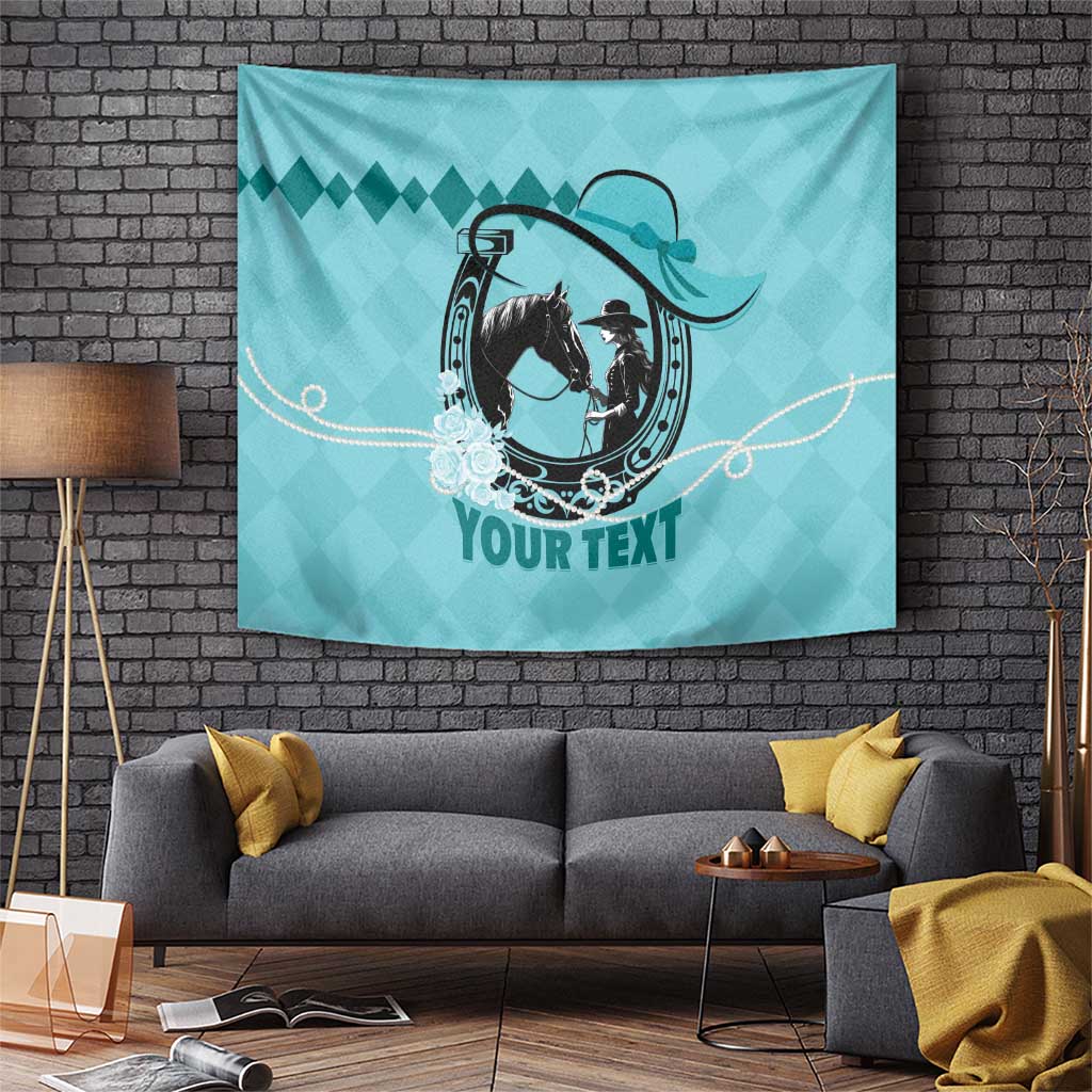 Personalized Kentucky Horse Racing Tapestry Beauty and The Horse Teal Version LT01