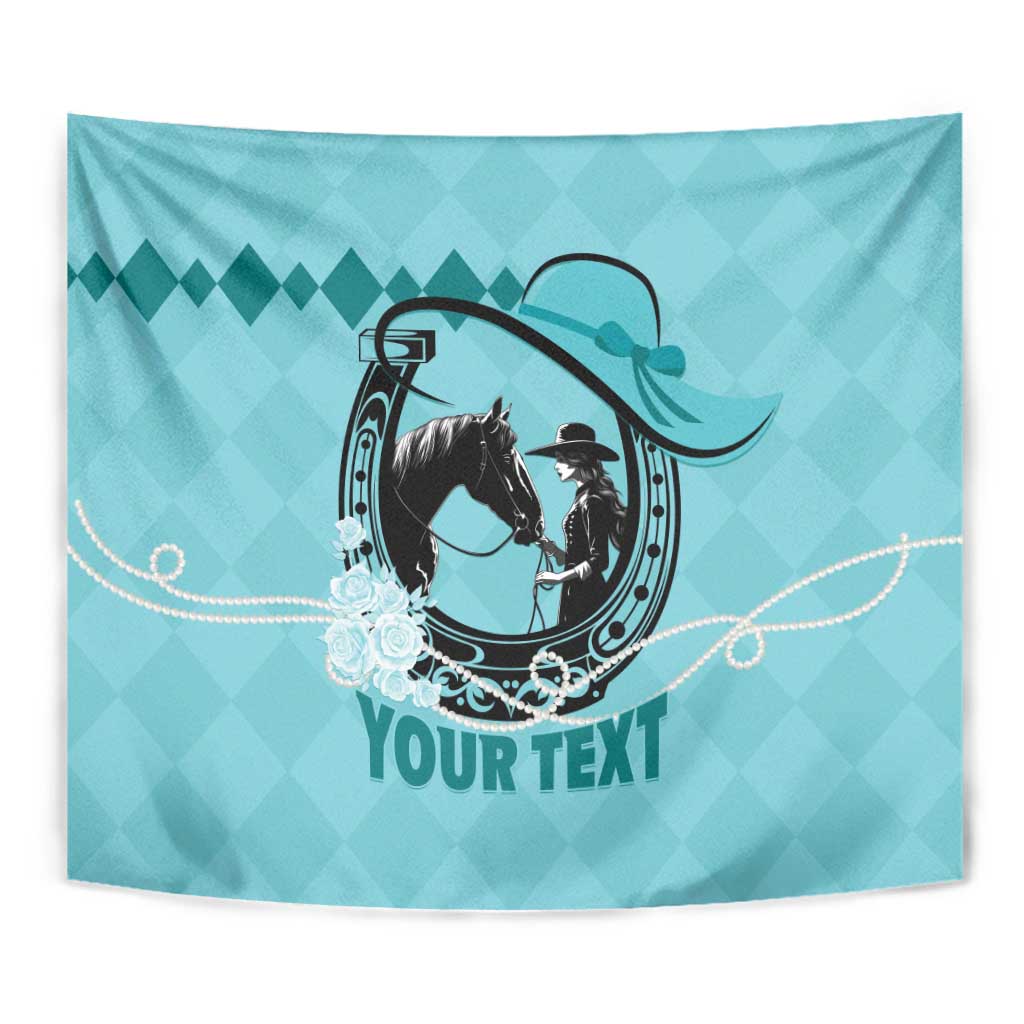 Personalized Kentucky Horse Racing Tapestry Beauty and The Horse Teal Version LT01