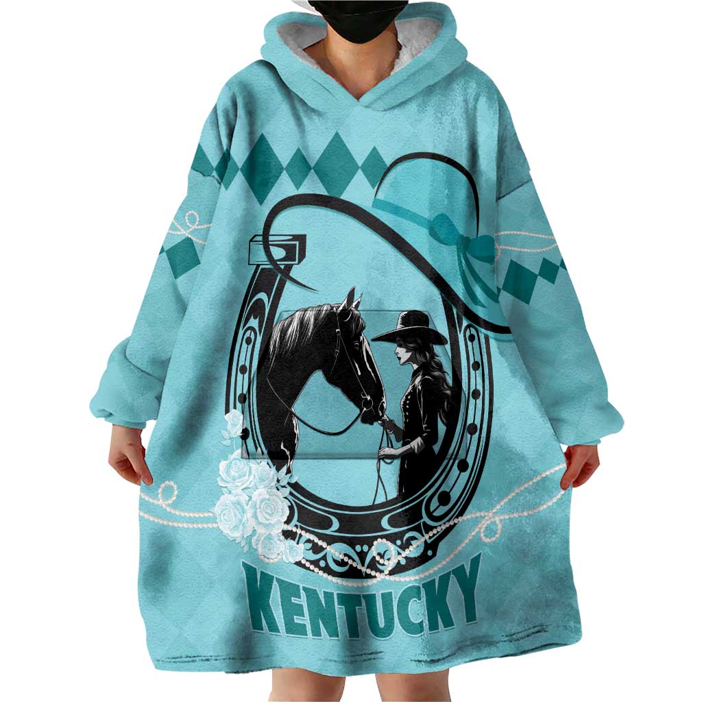 Personalized Kentucky Horse Racing Wearable Blanket Hoodie Beauty and The Horse Teal Version LT01