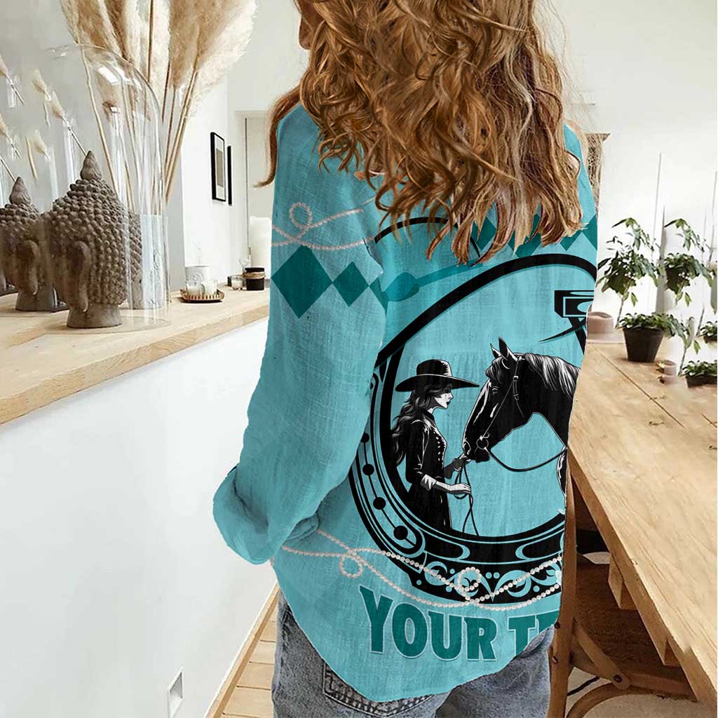 Personalized Kentucky Horse Racing Women Casual Shirt Beauty and The Horse Teal Version LT01