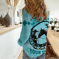 Personalized Kentucky Horse Racing Women Casual Shirt Beauty and The Horse Teal Version LT01