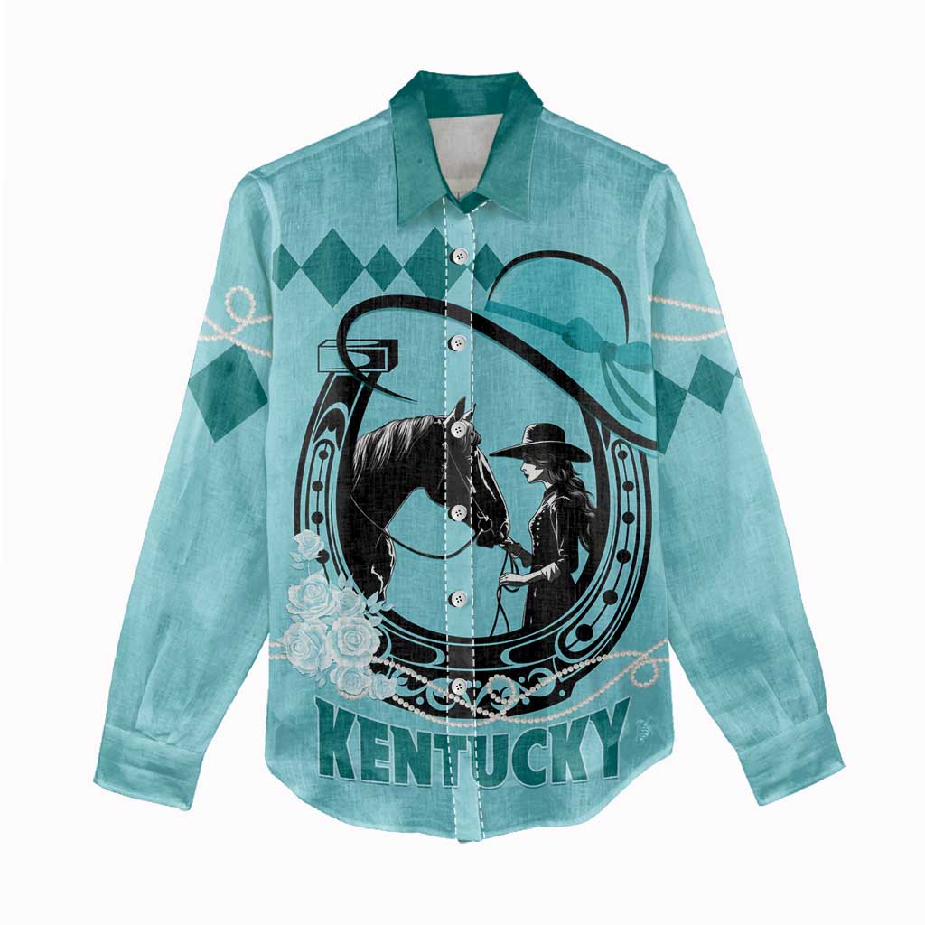Personalized Kentucky Horse Racing Women Casual Shirt Beauty and The Horse Teal Version LT01