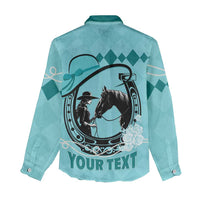 Personalized Kentucky Horse Racing Women Casual Shirt Beauty and The Horse Teal Version LT01
