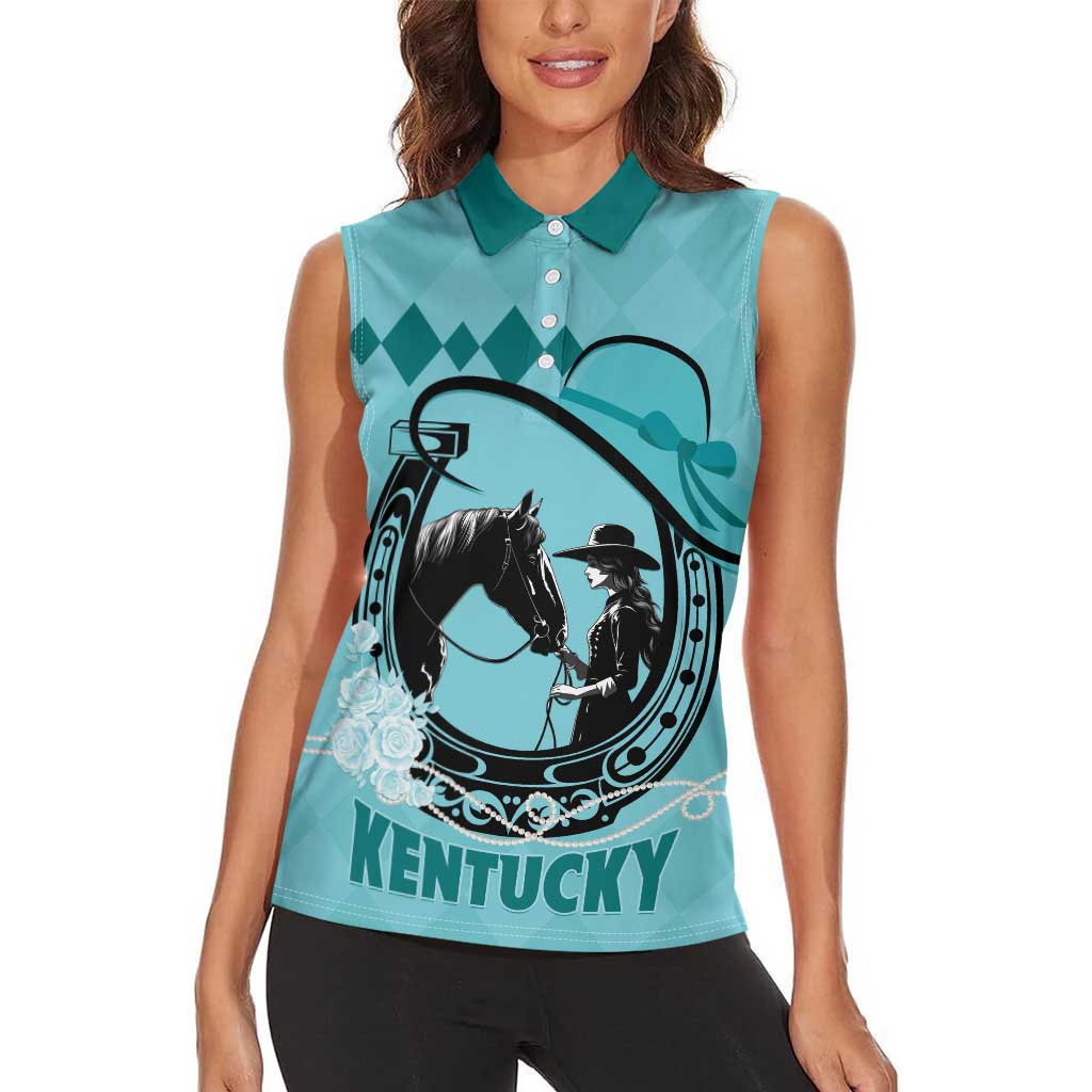 Personalized Kentucky Horse Racing Women Sleeveless Polo Shirt Beauty and The Horse Teal Version LT01