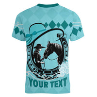 Personalized Kentucky Horse Racing Women V-Neck T-Shirt Beauty and The Horse Teal Version LT01