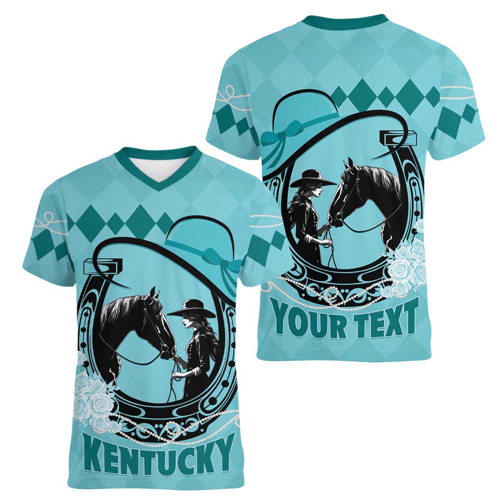 Personalized Kentucky Horse Racing Women V-Neck T-Shirt Beauty and The Horse Teal Version LT01