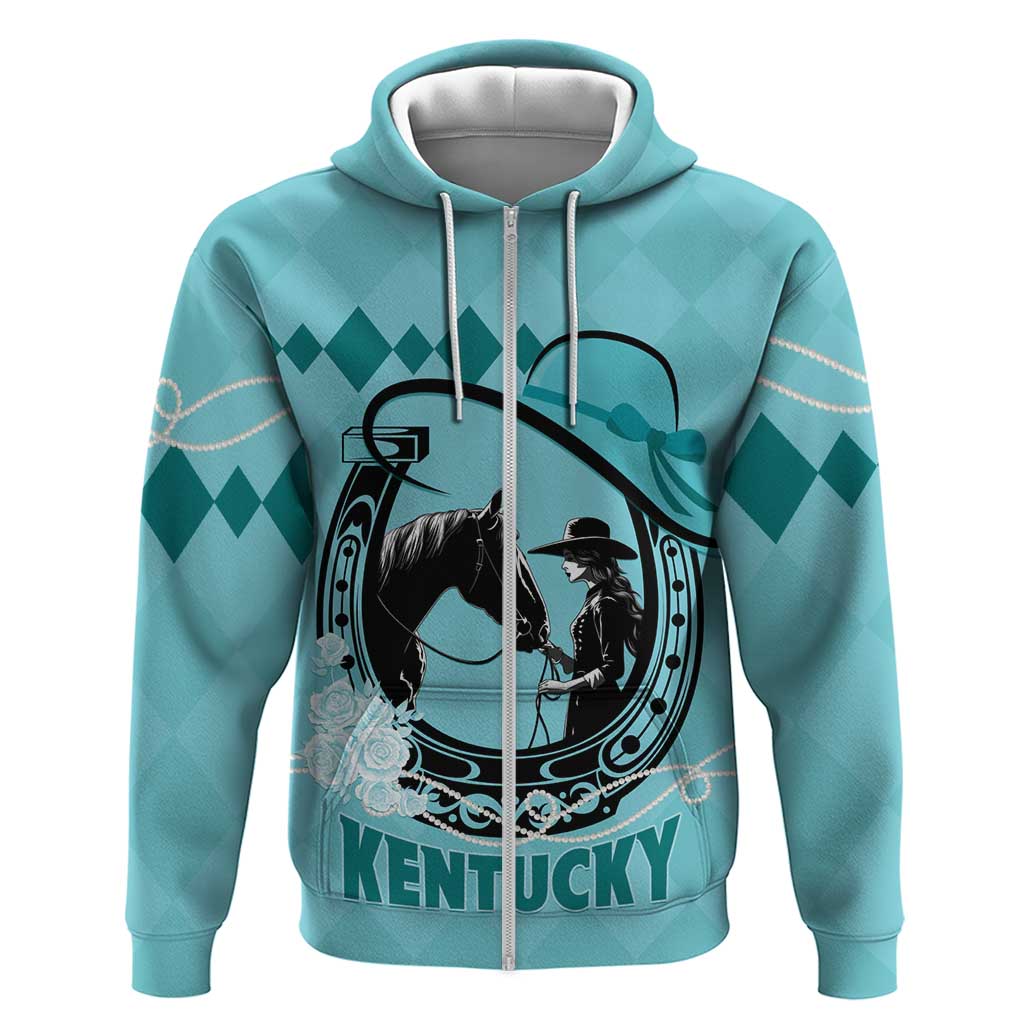 Personalized Kentucky Horse Racing Zip Hoodie Beauty and The Horse Teal Version LT01