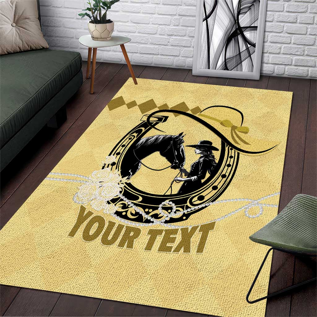 Personalized Kentucky Horse Racing Area Rug Beauty and The Horse Yellow Version LT01