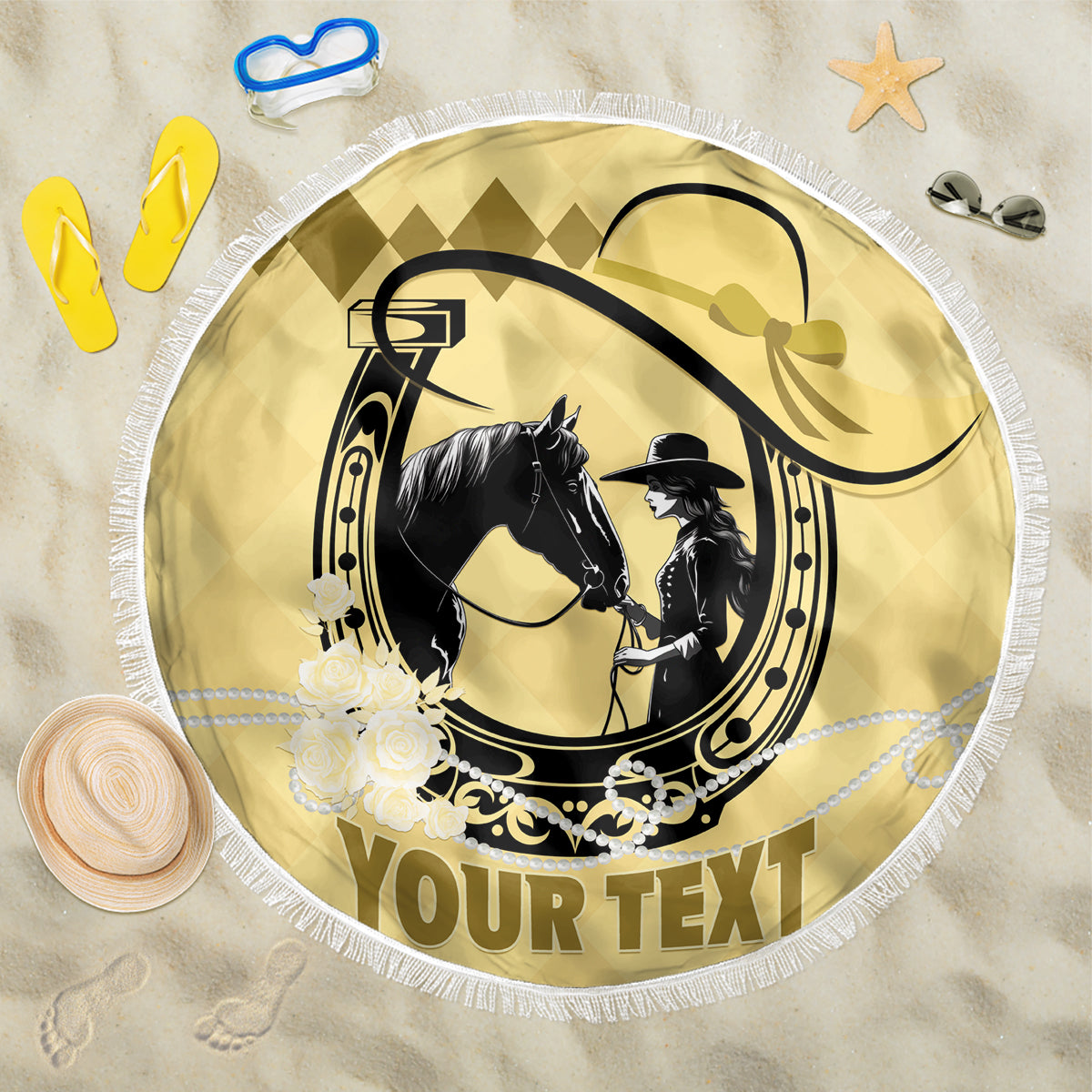 Personalized Kentucky Horse Racing 2024 Beach Blanket Beauty and The Horse Yellow Version
