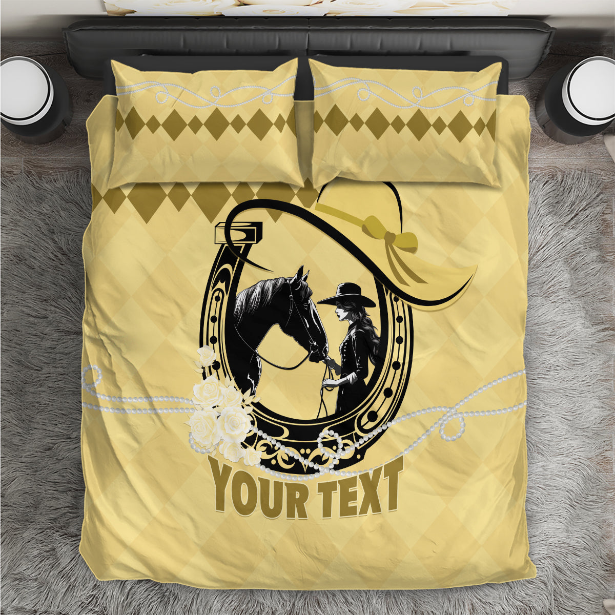 Personalized Kentucky Horse Racing 2024 Bedding Set Beauty and The Horse Yellow Version