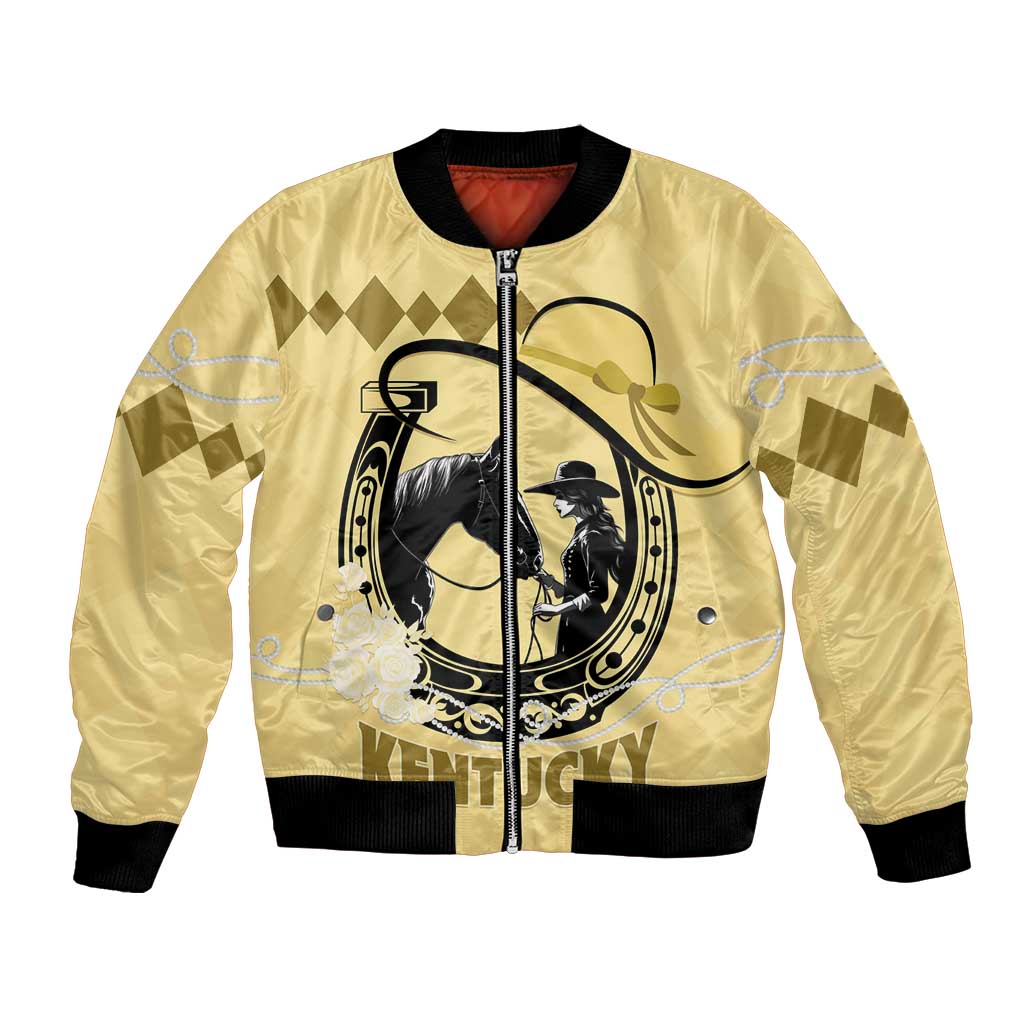 Personalized Kentucky Horse Racing Bomber Jacket Beauty and The Horse Yellow Version LT01