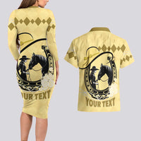 Personalized Kentucky Horse Racing Couples Matching Long Sleeve Bodycon Dress and Hawaiian Shirt Beauty and The Horse Yellow Version LT01