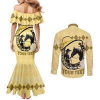 Personalized Kentucky Horse Racing Couples Matching Mermaid Dress and Long Sleeve Button Shirt Beauty and The Horse Yellow Version LT01