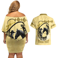 Personalized Kentucky Horse Racing Couples Matching Off Shoulder Short Dress and Hawaiian Shirt Beauty and The Horse Yellow Version LT01